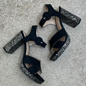 A New Day Black and Gold Platform Glitter Sandals Size 7